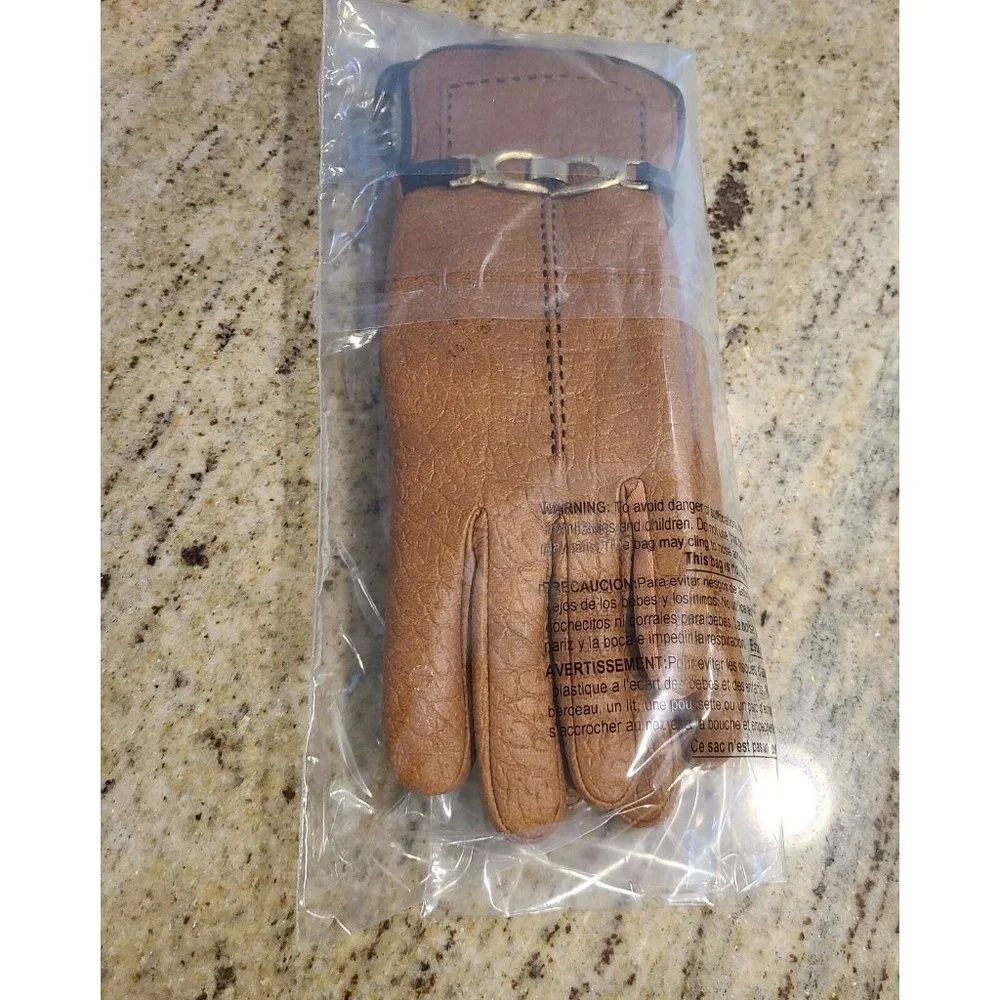 Vintage Vinyl Backed Aris Snuggler Brown Driving Gloves Women’s M/L Sherpa Lined